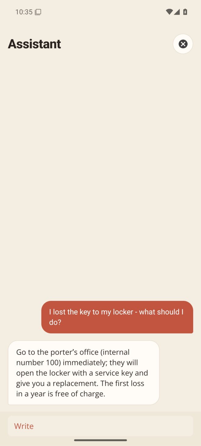 The assistant answering an employee in the AllAbout app