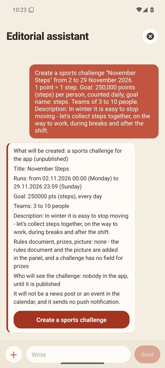 The sports challenge card shown before it is created
