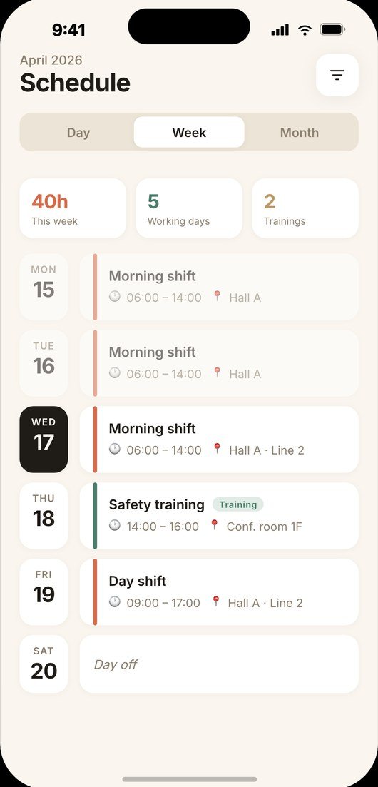 Shift schedule in the AllAbout app