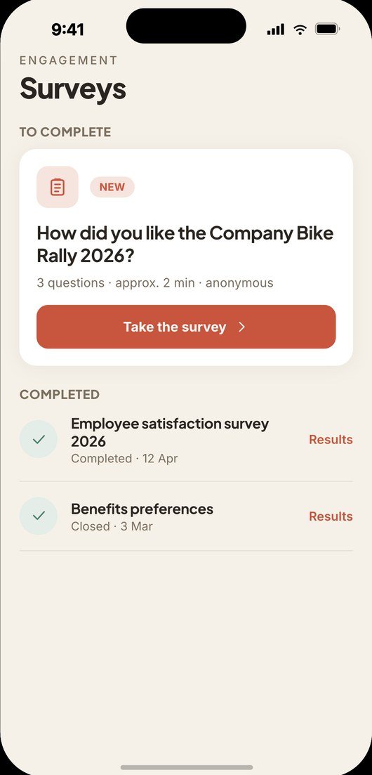 Surveys and quizzes in the app
