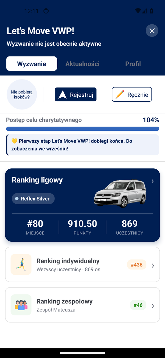 Sports challenge — ranking and challenges