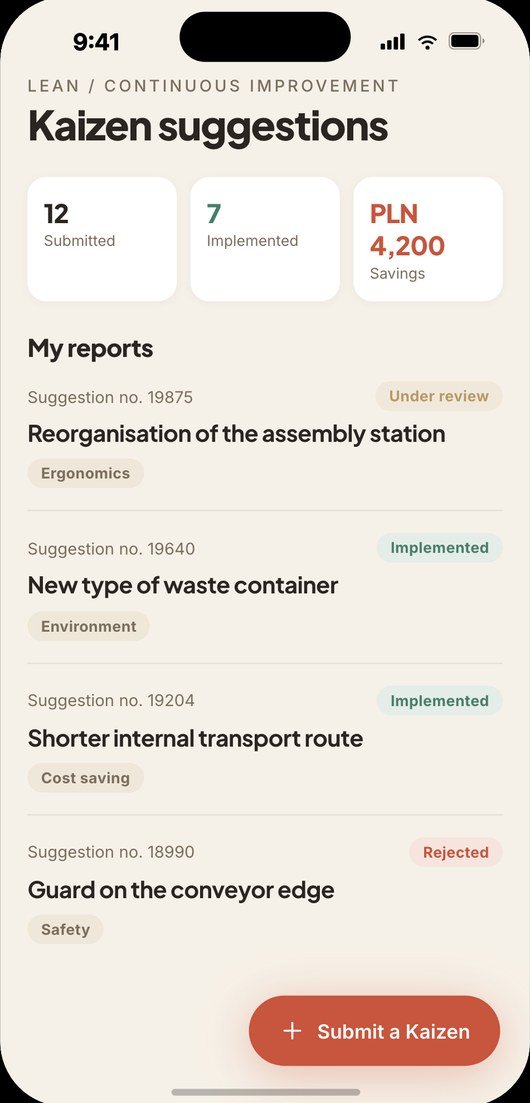 Kaizen suggestions