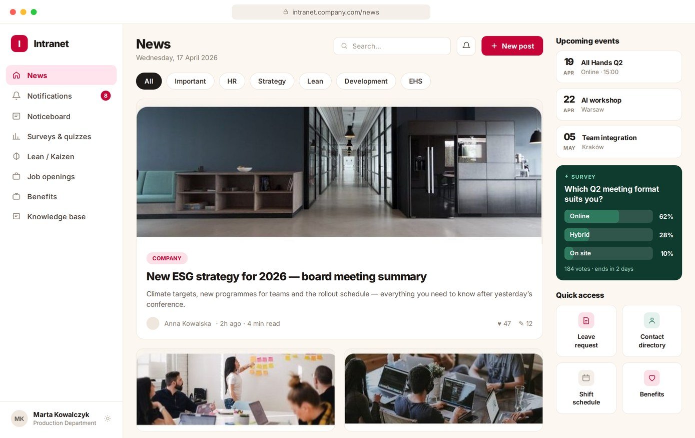 AllAbout in the browser — the employee panel