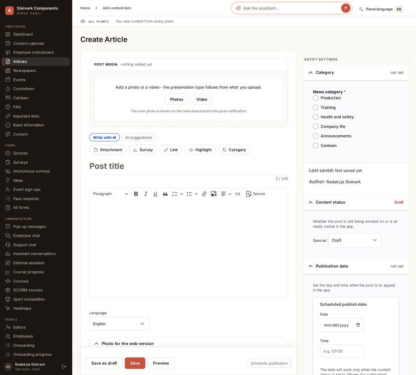 The audience picker for a post, with the site tree and the reach